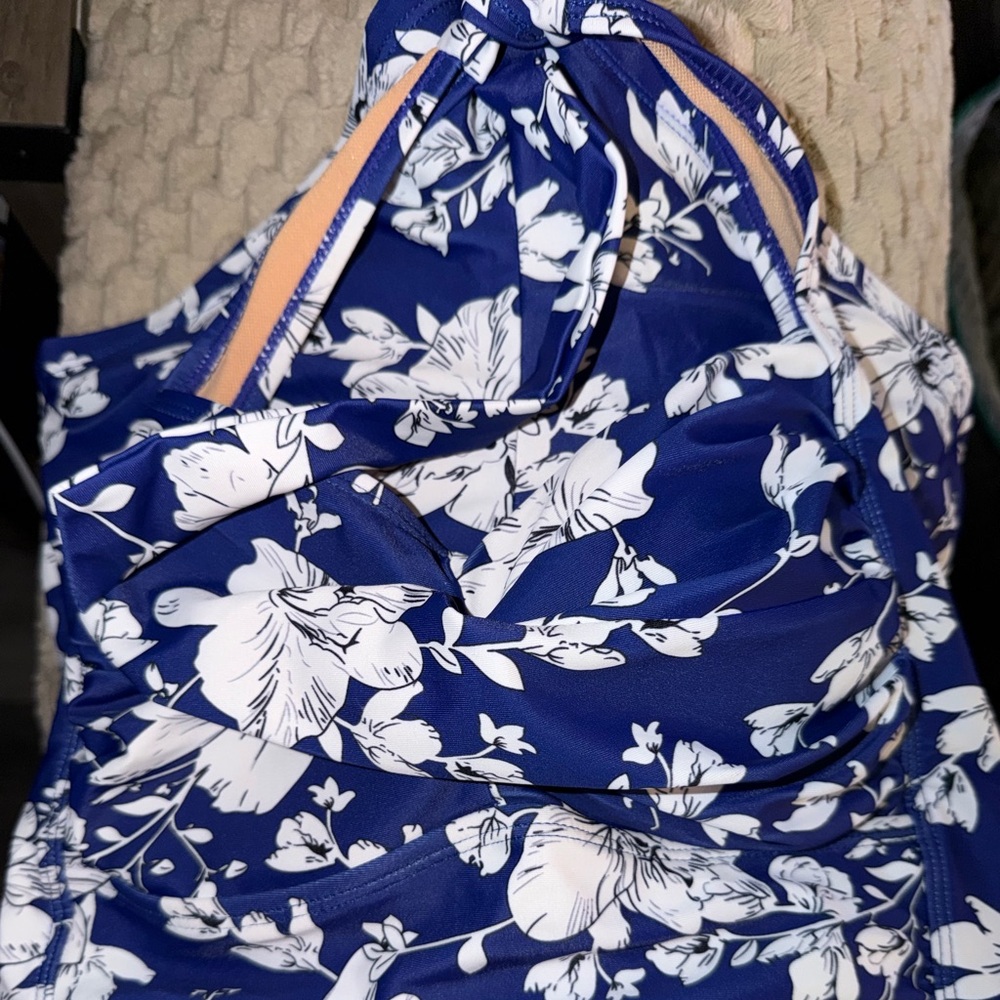 Navy Floral Halter Swimsuit